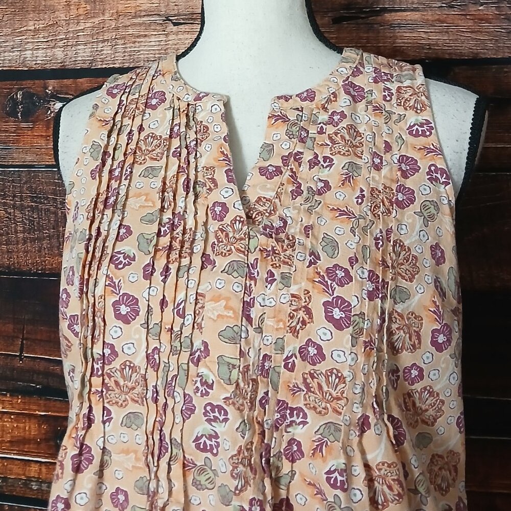 Sonoma Shift Dress S Linen Rayon Peach Floral Pin Tuck Pleat Pockets - Picture 3 of 8